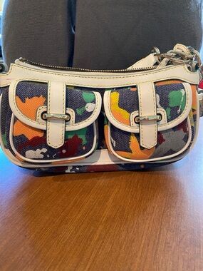Dooney & Bourke Graffiti Paint Splatter Mini Shoulder Bag Canvas and Leather